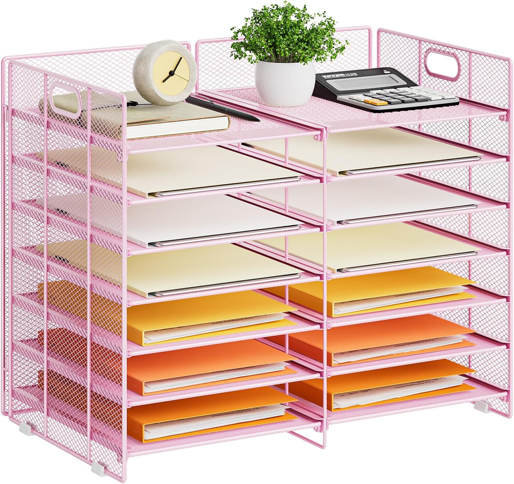 Marbrasse Desktop Literature Organizer, 12 Compartments Mesh Paper Organizer