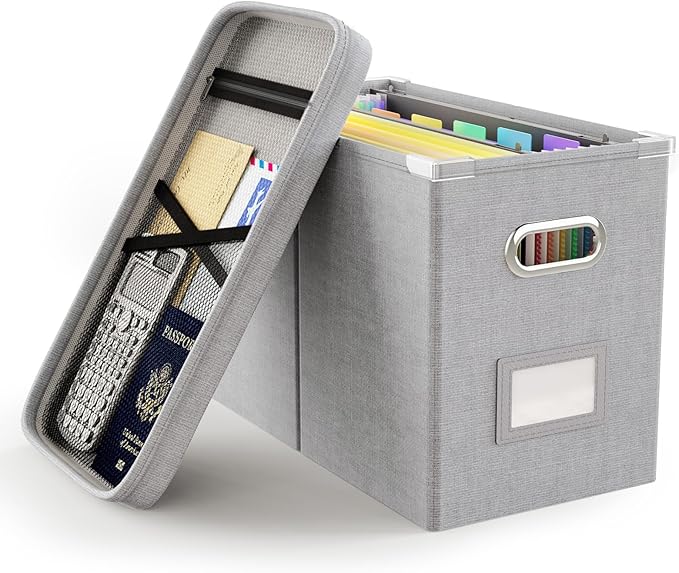 Oterri File Organizer with Lid, Hanging Filing Box with Mesh Pocket, Document by Oterri