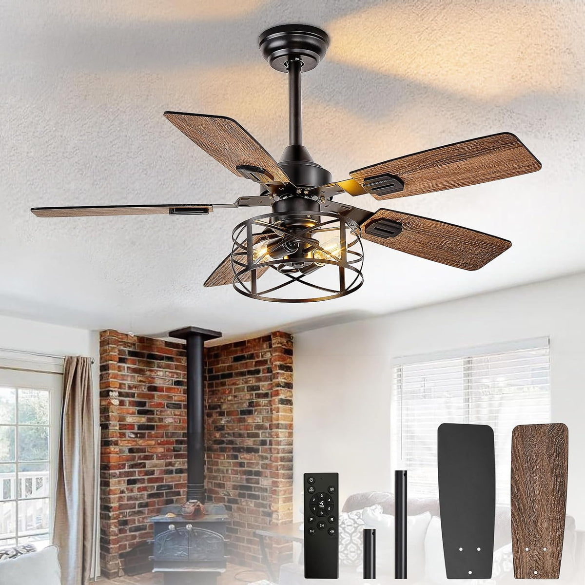 depuley 42-inch ceiling fans with lights: caged ceiling, main product view