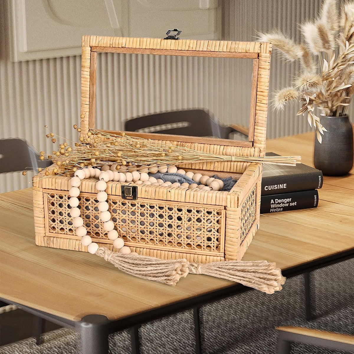 huaxin craft h rattan decorative box with lid, side view