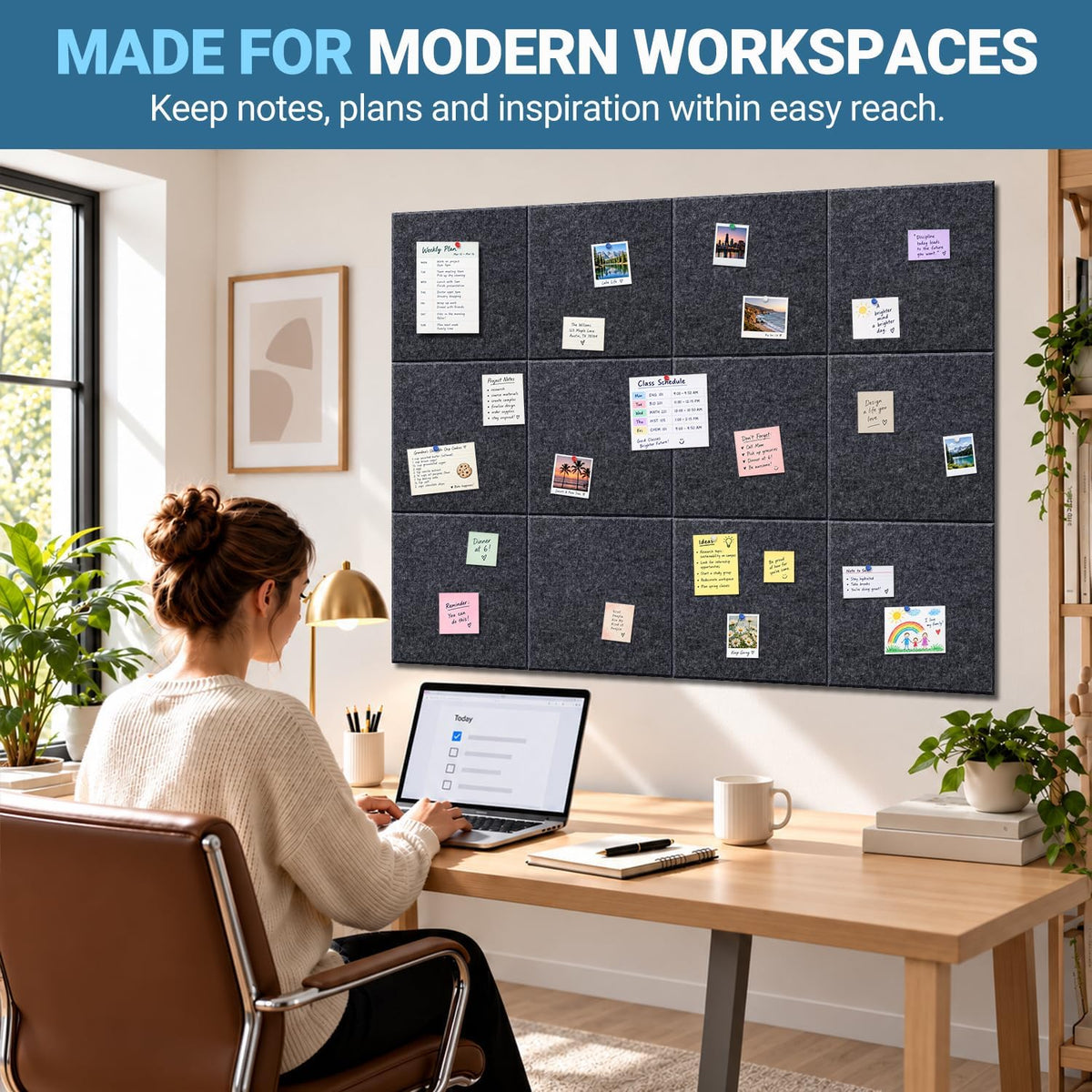 Hiksuky EcoCork Pro 48"x36" Modular Felt Wall Panels - 12 Pack Recy...