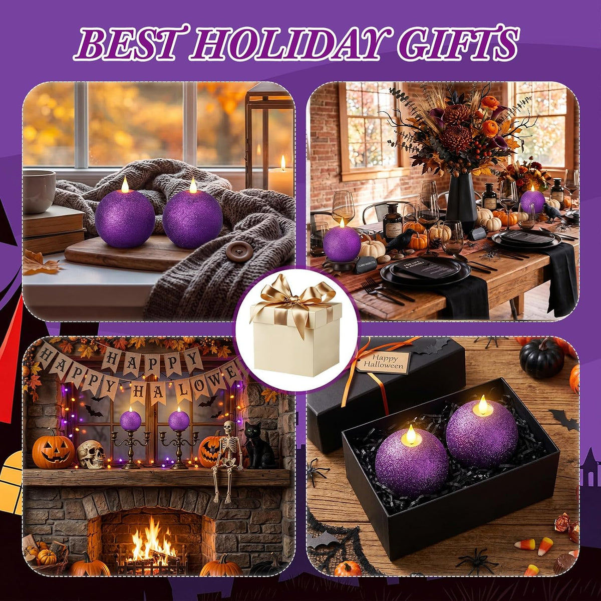 Retisee 2 Pcs Halloween Flameless Candles Real Wax Round with Remote Timer