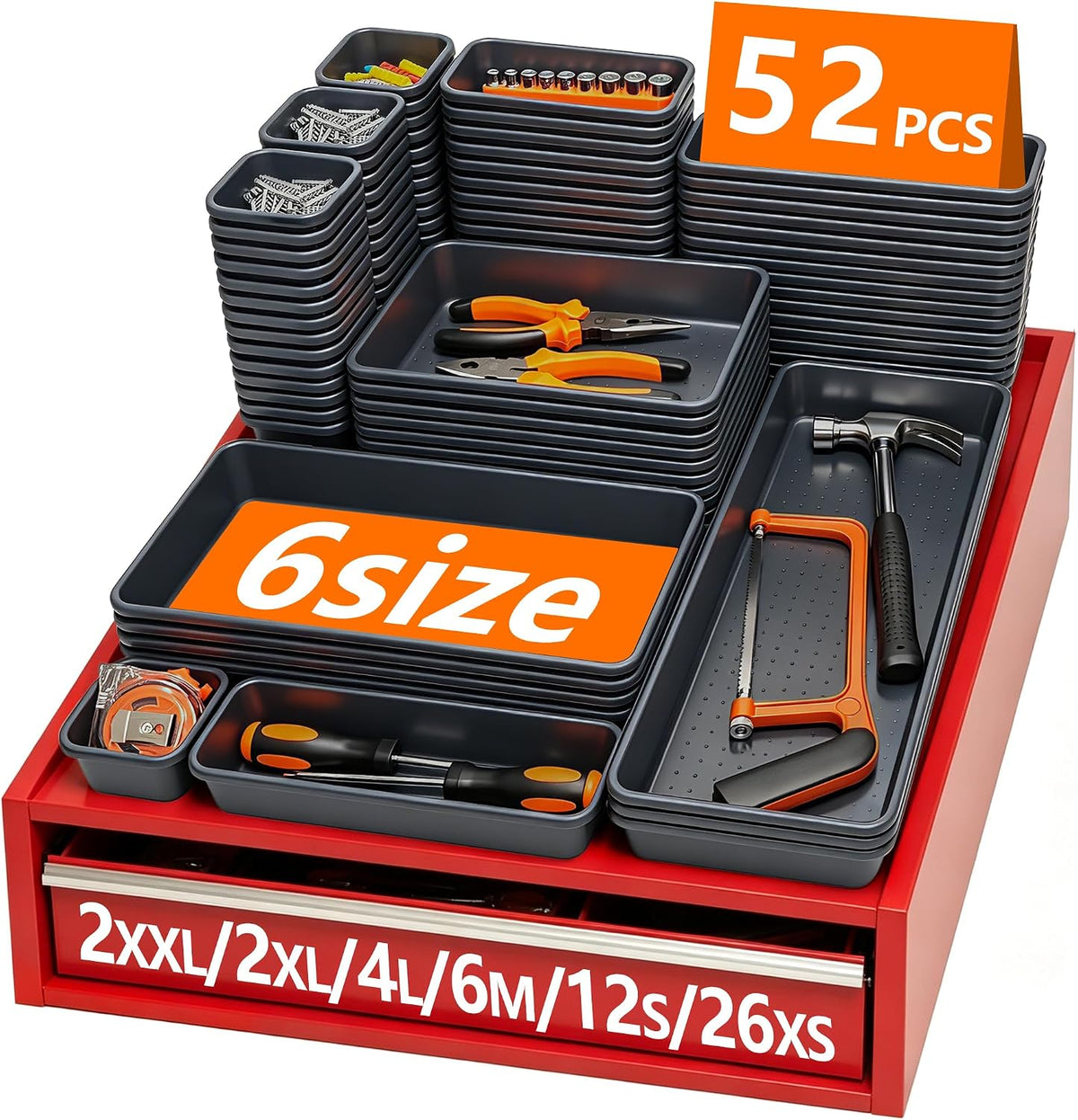 [UPGRADED 6 SIZE & 52 PCS] Tool Drawer Organizer Tray, Tool Box Organizer...