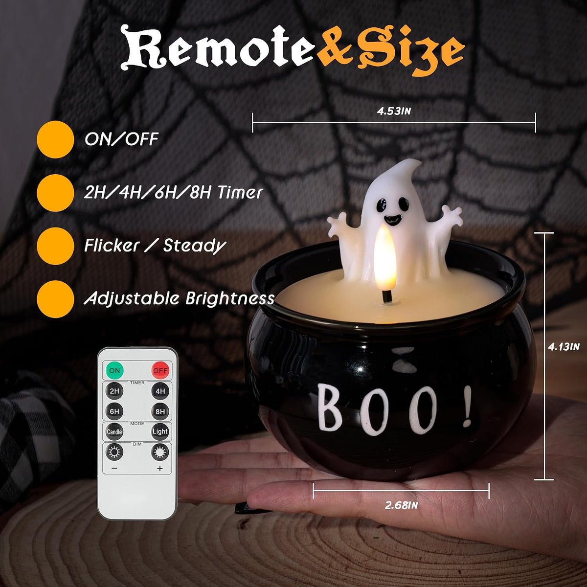 Halloween Flameless Candles 2 Pack, BOO Ghost Battery Operated LED Decor