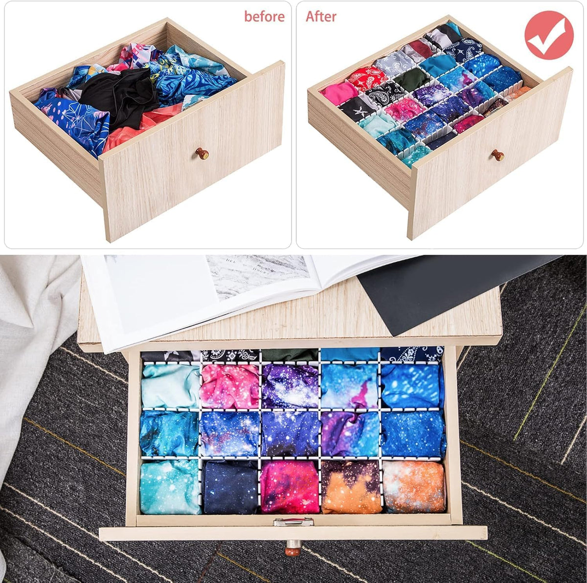 85Pcs Drawer Dividers, Adjustable Drawer Organiser, Cut at Will for Tidying C...