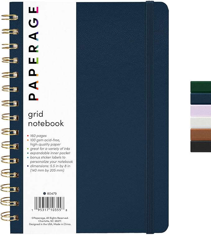 PAPERAGE Graph Paper Spiral Notebook & Journal, 160 Pages, Medium 5.5 inches x by PAPERAGE