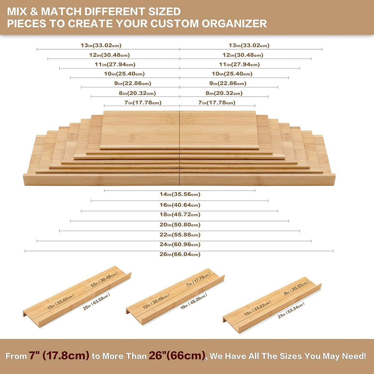 Bamboo Spice Rack Drawer Organizer - 8 Pieces Set- 9" Wide Per Piece - C...