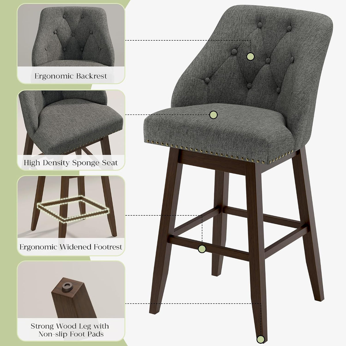 30" Bar Height Swivel Bar Stools Set of 4, Grey