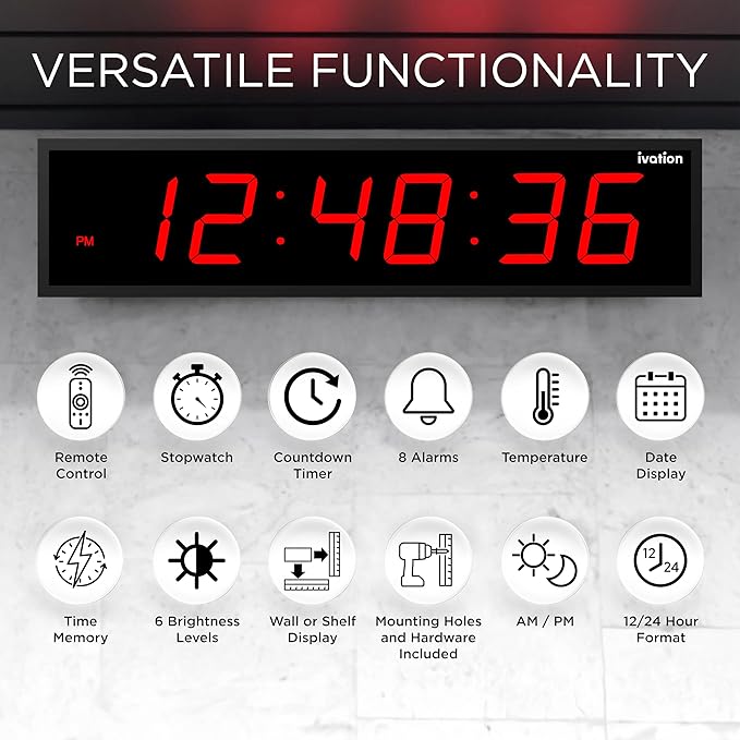 Ivation Oversized 24" Large Digital LED Clock | Big Digital Clock - Image 6