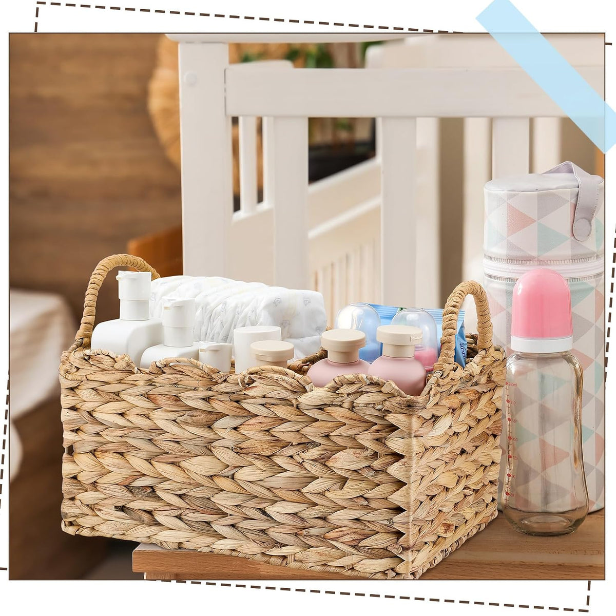 Chunful Wicker Diaper Caddy Scalloped Basket Diaper Caddy with Dividers