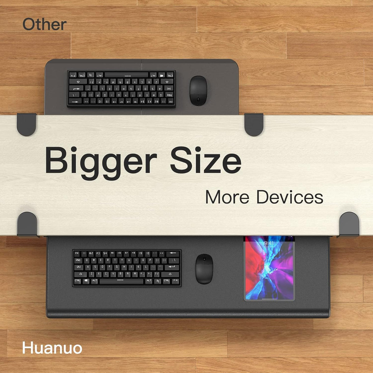 HUANUO Keyboard Tray Under Desk with C Clamp-Large Size, Steady Slide Keyboar...