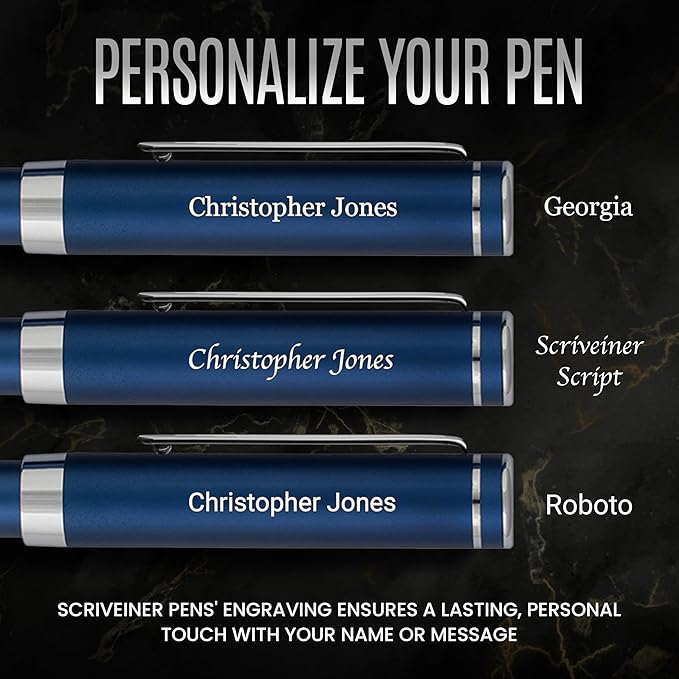 Scriveiner Personalized Luxury EDC Fountain Pen, Stunning Matt Blue Pocket Pen - Image 2