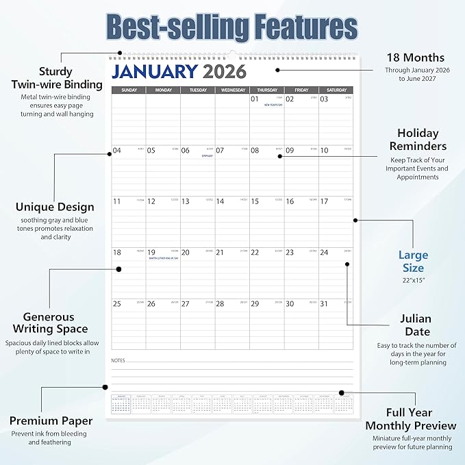 GuassLee Large Wall Calendar 2026-2027, Jan. 2026 to Jun. 2027, 18-Month Paper - Image 3