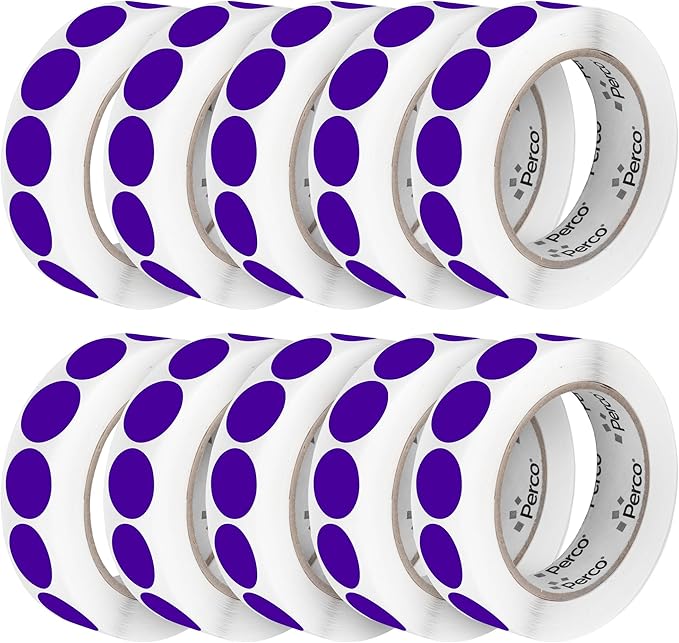 Perco Purple 1-Inch Perforated Circle Dot Sticker Labels — 10 Rolls, 000 Round by Perco