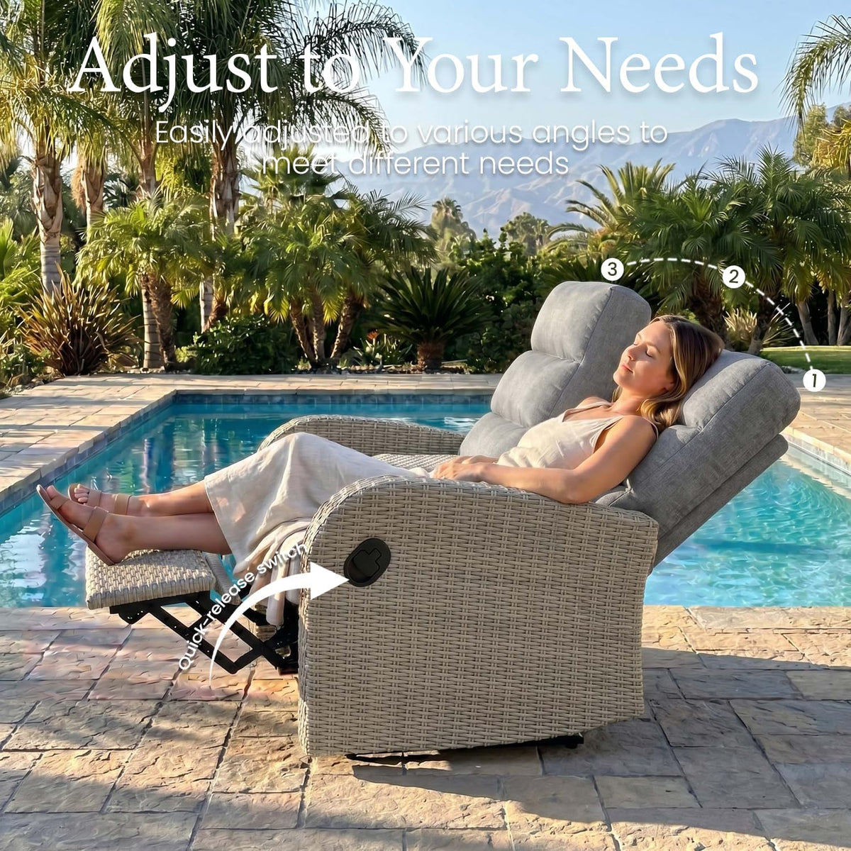 LayinSun Oversized Wicker Outdoor Recliner Lovseat with Adjustable Backrest &...