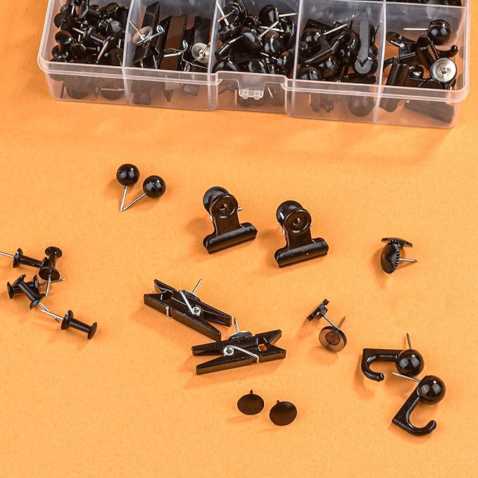 418 Pcs Push Pins Set, 8 Types Black Thumb Tacks - Image 4
