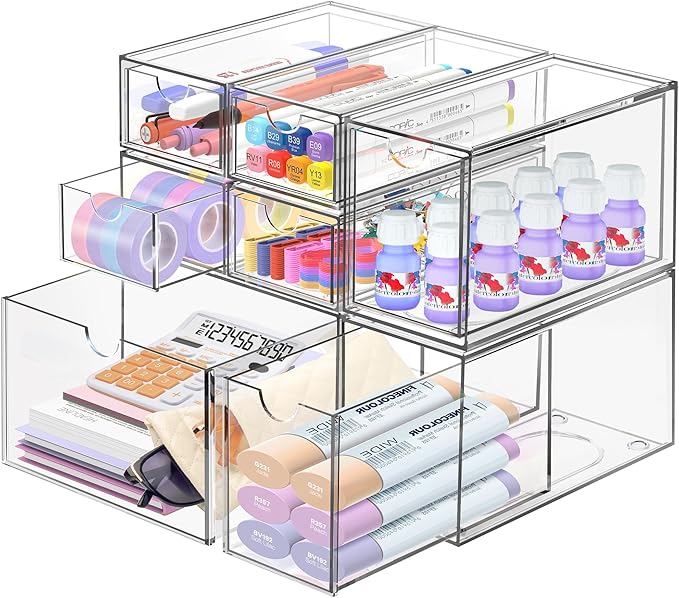 Desk Organizer with 7 Drawers, FODIENS 7 Packs Acrylic Stackable Desktop by FODIENS