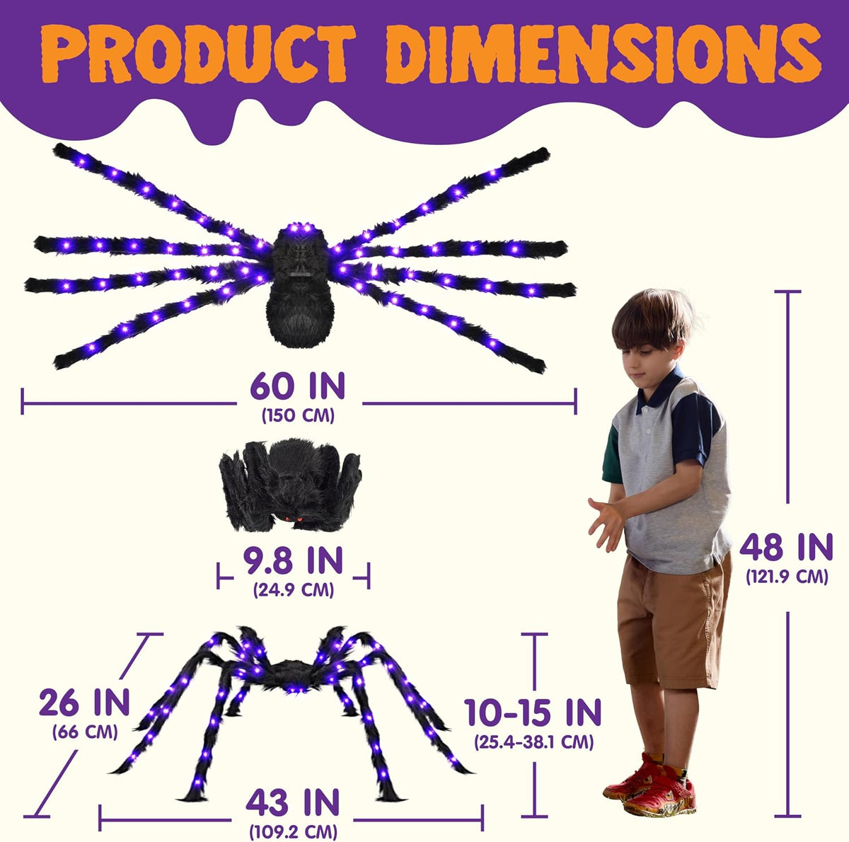 JOYIN 2 Pack 5 Ft Halloween Light Up Spiders Outdoor Decorations, Scary Giant...