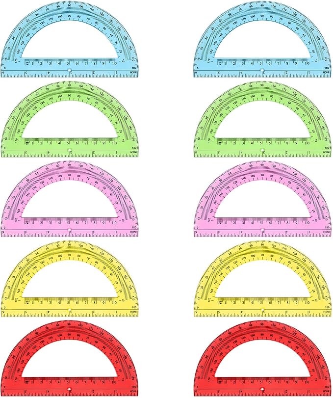 Hoiny 10 Pack Clear Protractor, 6 Inch Plastic Protractors, 180 Degrees by Hoiny