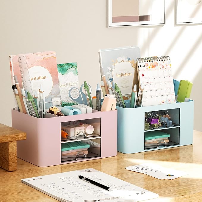 Marbrasse Pen Organizer with 2 Drawer, Desk Organizers and Accessories with 5 - Image 5