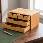 deayou bamboo desk organizer, 100% natural bamboo desktop, side view
