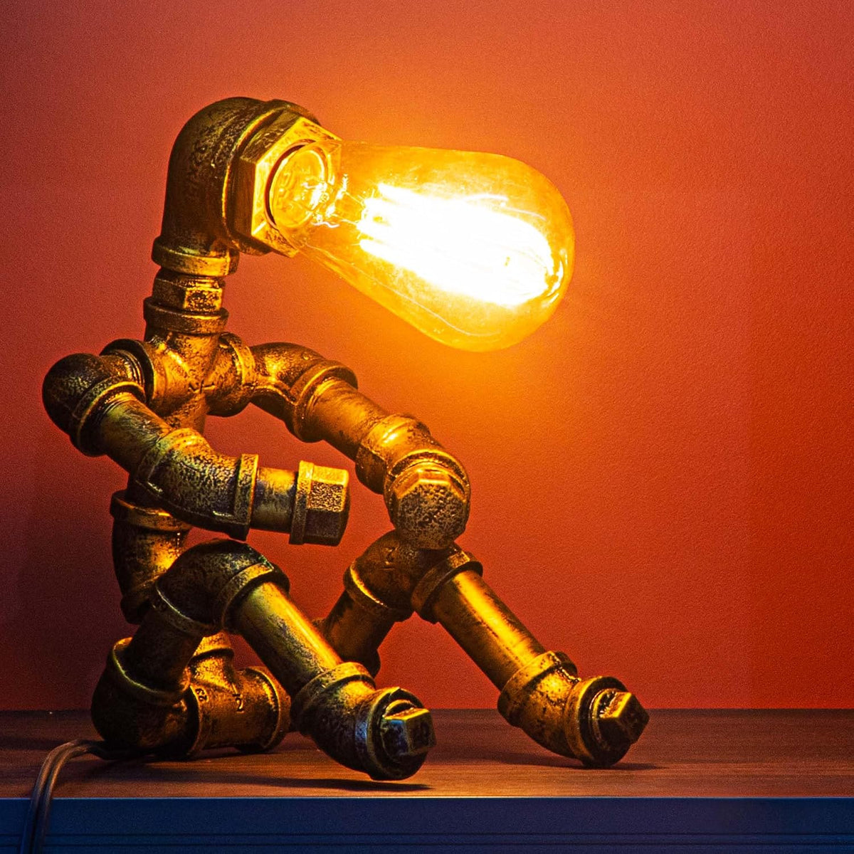 Steampunk Table Lamp, Vintage Industrial Metal Robot Table lamp, Water Pipe T...