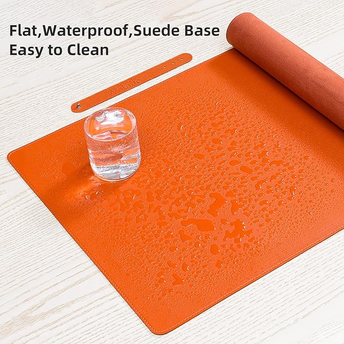 Wolaile PU Leather Desk Pad Blotter, Waterproof Orange Office Desk Mat - Image 4
