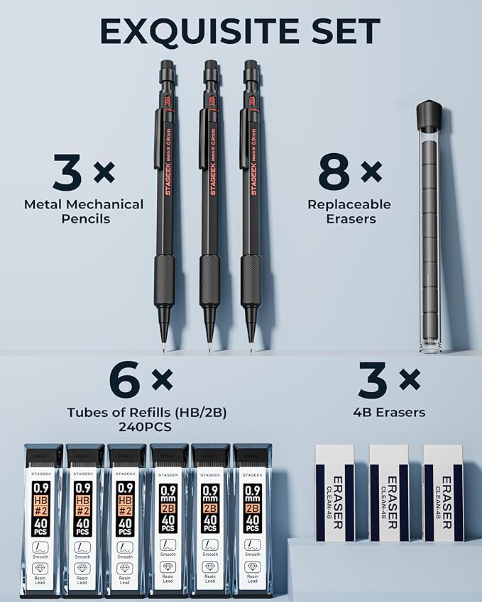 STAGEEK 0.9mm Mechanical Pencil Set, Weatherproof Artist Pencils - Image 5
