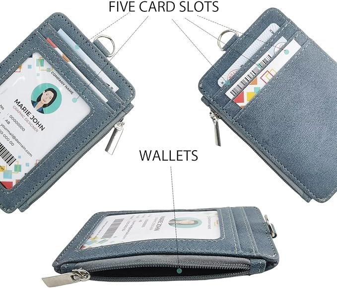 Black ID Badge Holder with Lanyard, Vertical PU Leather ID Badge Card Holder - Image 4