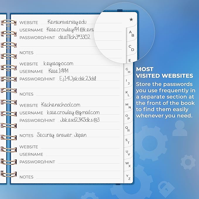Clever Fox Password Book Spiral – Internet Address & Password Organizer - Image 4