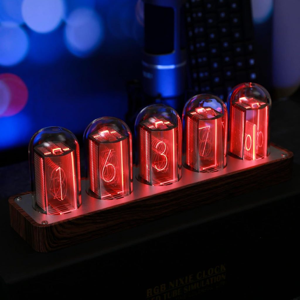 clocteck nixie tube clock walnut digital clock, support, main product view