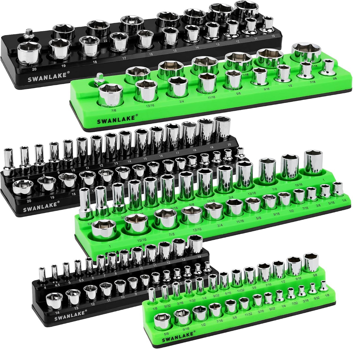 Magnetic Socket Organizer Set, 6-piece 1/4", 3/8", 1/2" SAE &a...