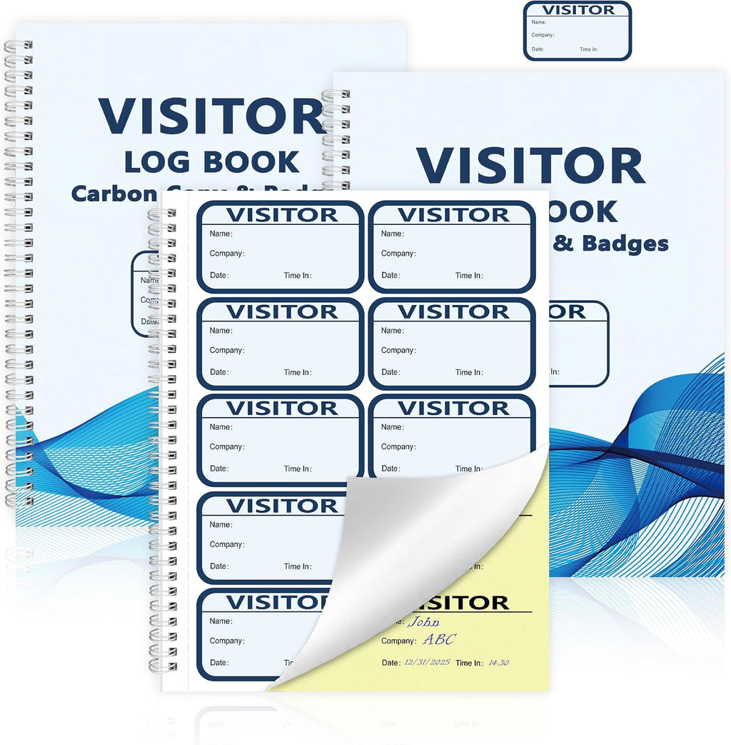 3 Pack Visitor Badges with Carbon Copy Visitor Stickers Letter Size Visitor Log