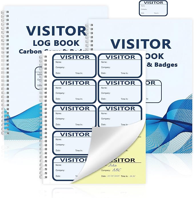3 Pack Visitor Badges with Carbon Copy Visitor Stickers Letter Size Visitor Log by Unknown