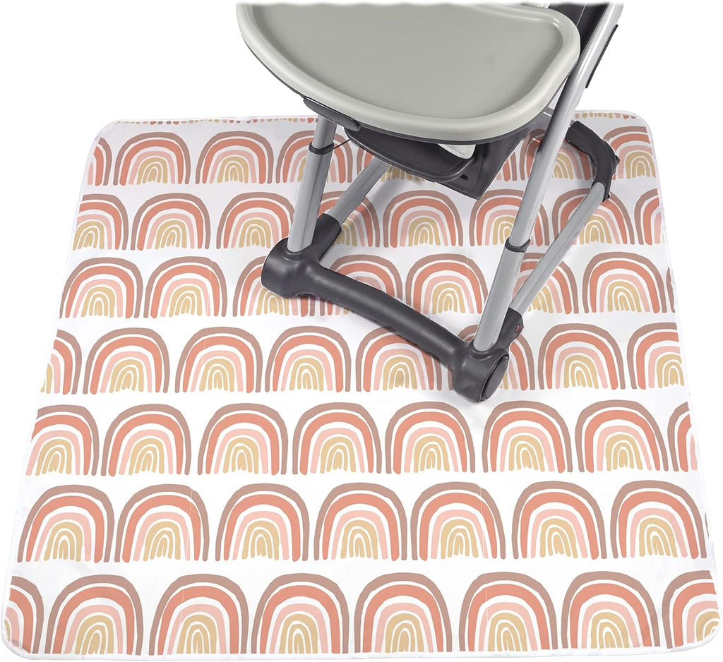 JumpOff Jo - Large Baby Splat Mat for Under High Chair, Booster Seat, Tabletop, Food Catcher - Protect Floor and Carpet from Spills & Crafts - Waterproof and Washable (Boho Rainbow)