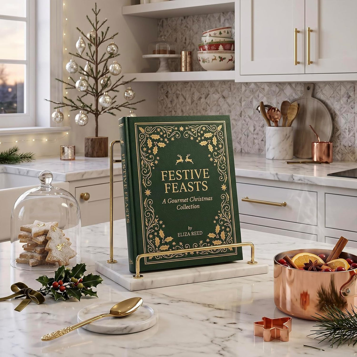 MyGift Modern Marble Cookbook Stand, Kitchen Countertop Recipe Holder Stand w...