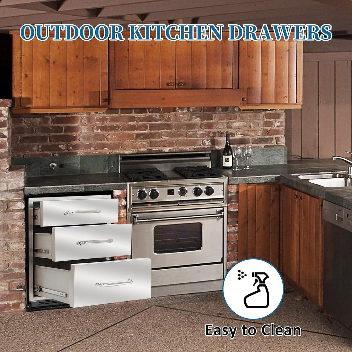 Outdoor Kitchen Drawers 18"Wx23"Hx23"D Flush Mount Access 3-Dr...