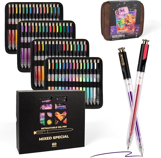 ZSCM Retractable Gel Pen For Adult Coloring, 60 Colors Large Capacity by ZSCM