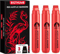 BIGTHUMB 3 Pcs Red Jumbo Permanent Markers: 15mm Wide Tip Thick Acrylic Paint by BIGTHUMB
