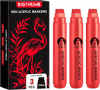 BIGTHUMB 3 Pcs Red Jumbo Permanent Markers: 15mm Wide Tip Thick Acrylic Paint by BIGTHUMB