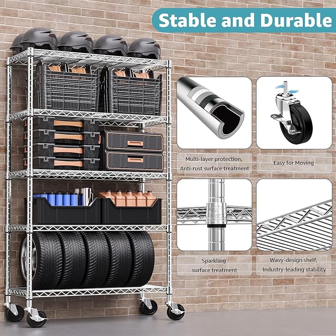 M MZG 5-Shelf Storage Shelves, Wire Shelving Heavy Duty Metal Storage Shelving - Image 5