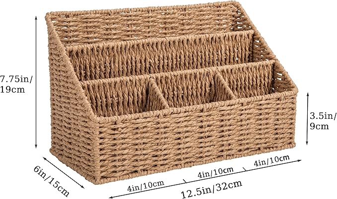 DINGTAI Rattan Desk Organizer, Tabletop Mail Holder, 5 Slot Mail Organizer - Image 3