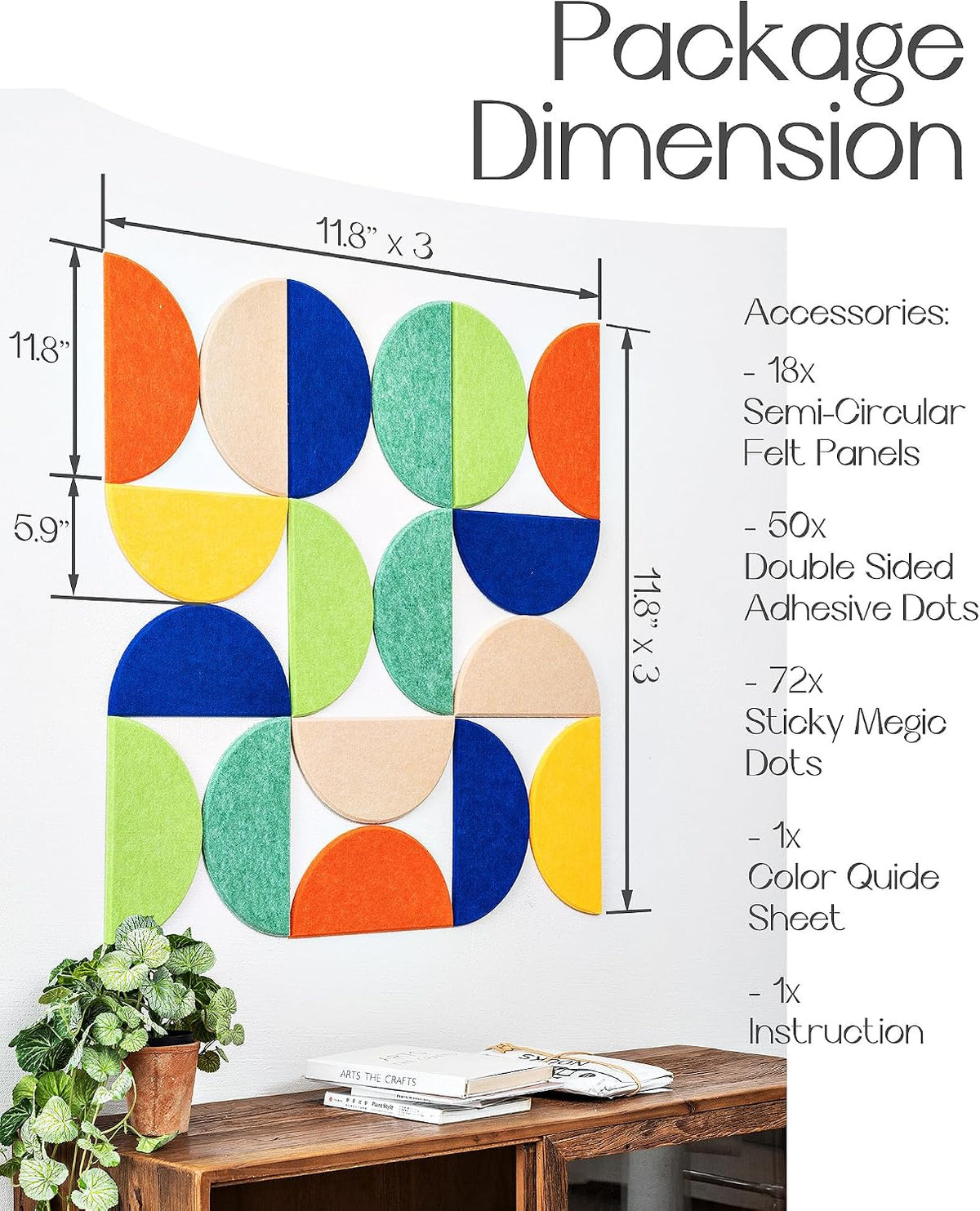 Semi-Circular Felt Wall Tiles for Bulletin Boards, Citria
