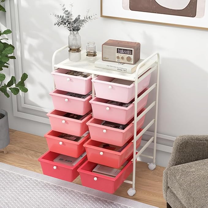 LDAILY 10 Drawer Rolling Cart, Storage Cart Organizer on Wheels, Drawer Cart - Image 8