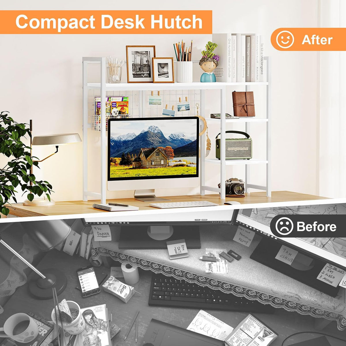 Snughome Desk Shelf, 38.6" Desktop Organizer Shelf, Desk Hutch for Compu...