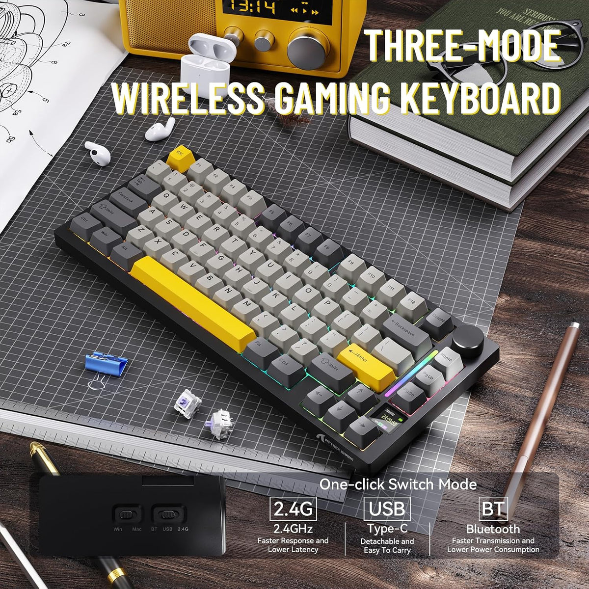 ATTACK SHARK X820 Ultra Wireless Mechanical Keyboard with TFT Smart Display&a...