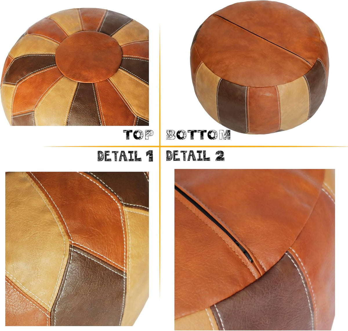 thgonwid unstuffed moroccan faux leather pouf ottoman cover, view 9