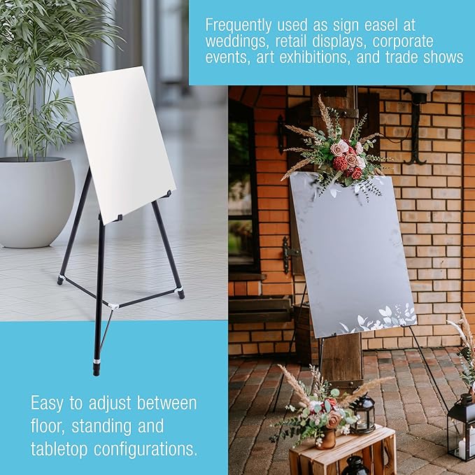 U.S. Art Supply 66" High Black Metal Display Art Easel - Image 4
