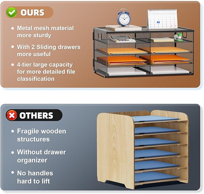 Marbrasse 5 Tier Desktop Literature Organizer, Mesh Paper Organizer Desk - Image 2