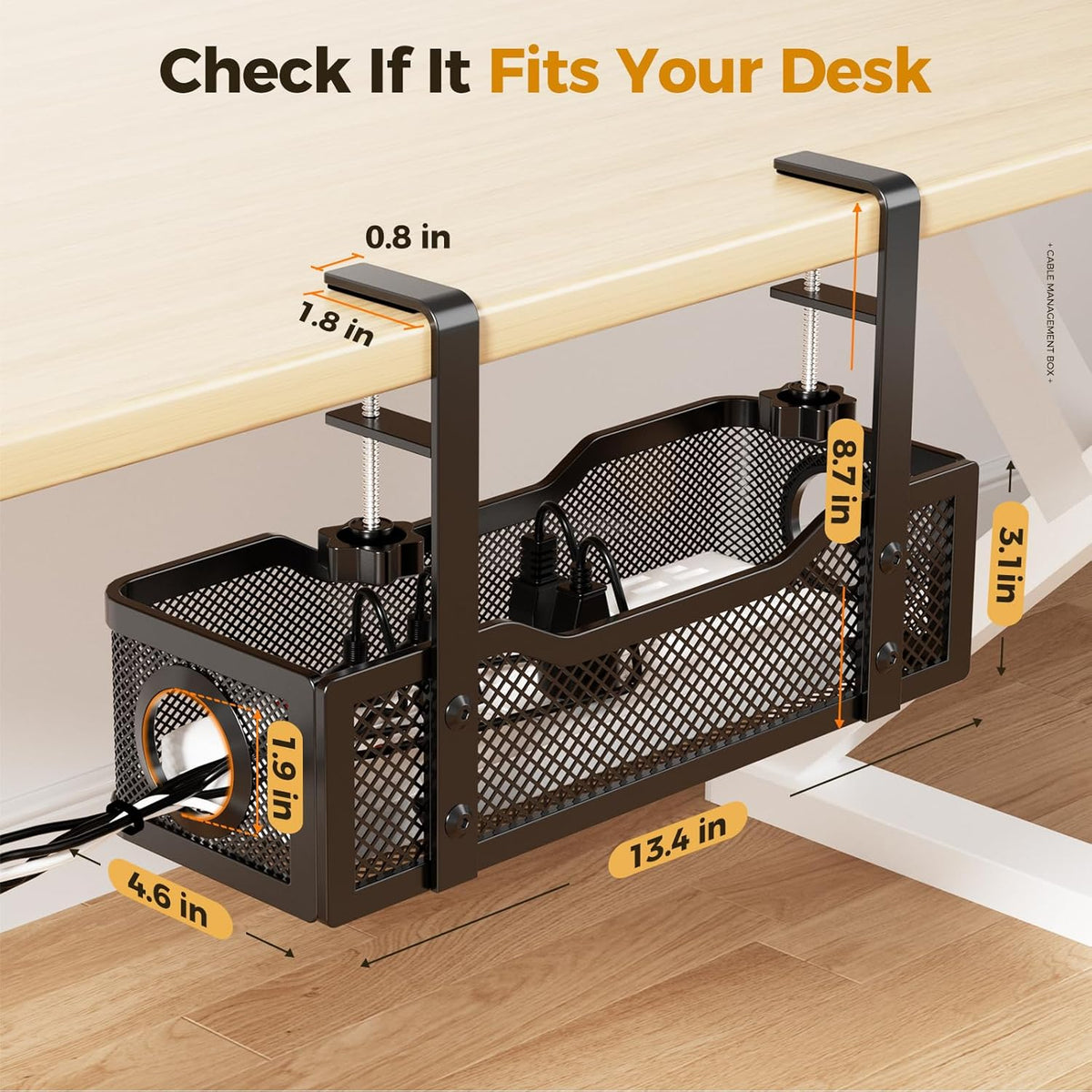 2 Pack Under Desk Cable Management Box Black, Cinati 26.8" Wire Organize...